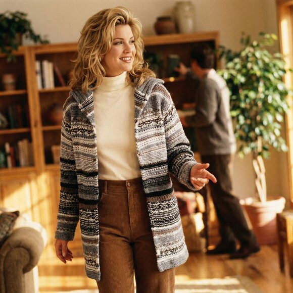 J. Jill Sweaters - J.Jill Women’s Large Gray Striped Open Front Chunky Knit Cardigan Sweater Cozy